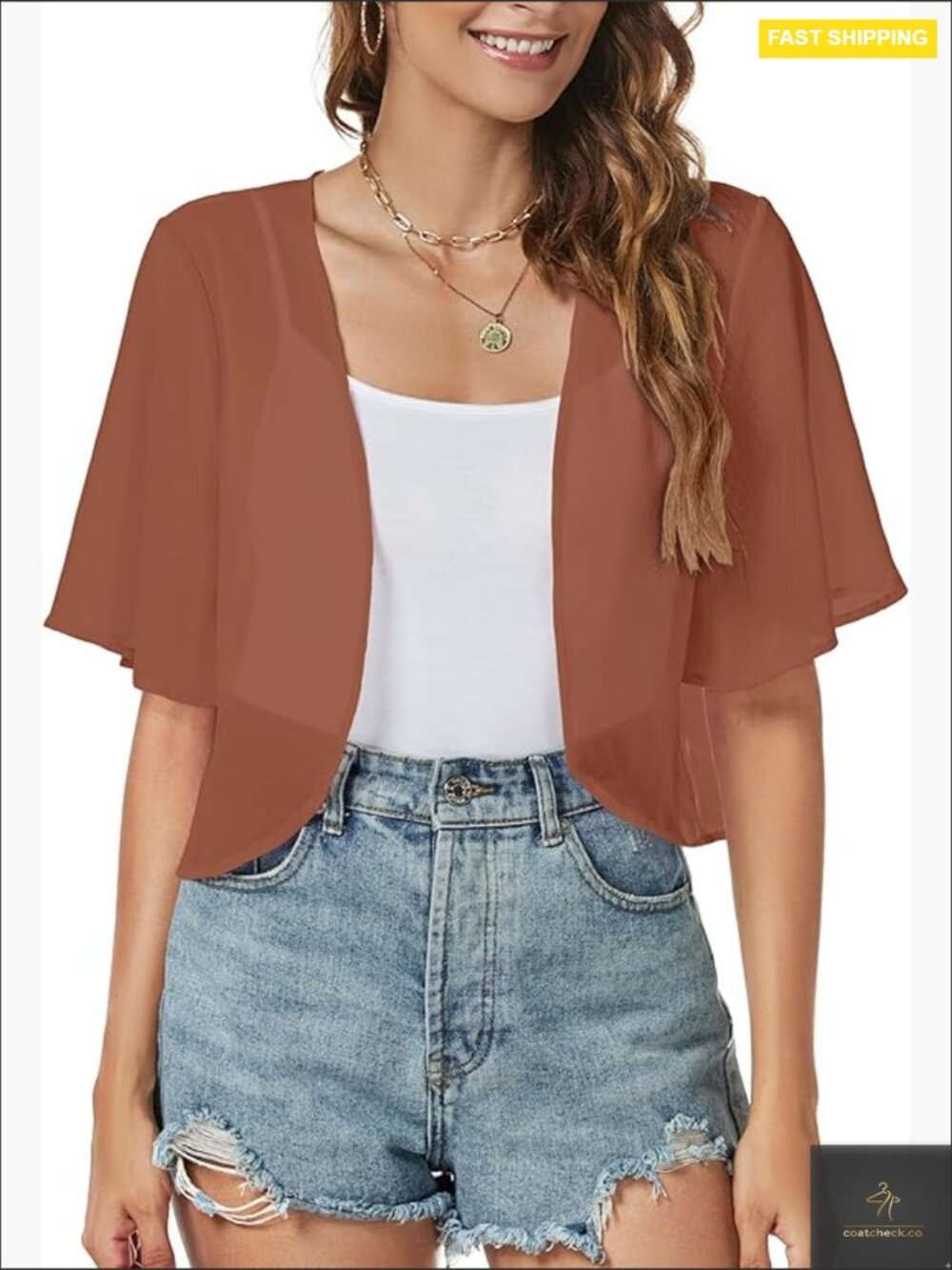 Chiffon Shrug Cardigan Open Front Short Sleeve Bolero Evening Dressy